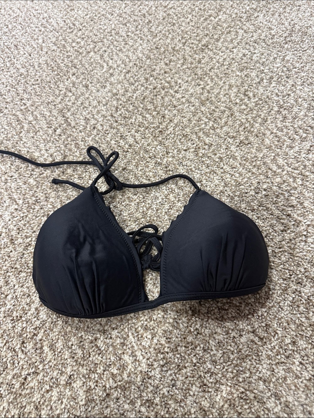Black Lace-Up Triangle Bikini Top - Women Swim